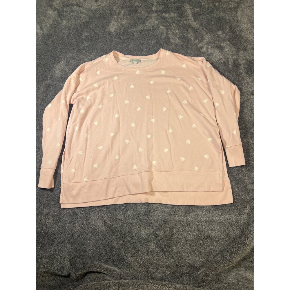 Lucky Brand Pink Heart Print Crewneck Sweatshirt Medium Long Sleeve Pullover